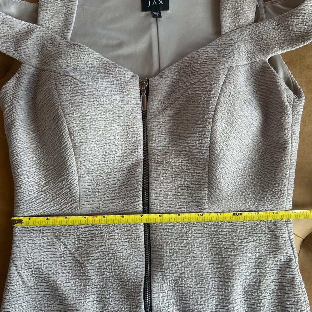 JAX Bodycon Shimmer Silver Sexy Full Front Zip Elegant Cocktail Dress, 10 - Picture 11 of 13